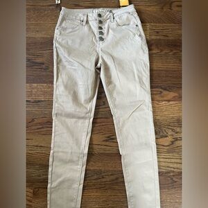 Hybrid and Company women’s super stretch five button high waisted jeans in khaki